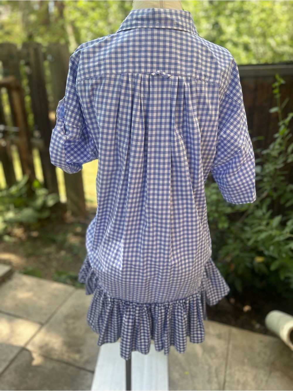 Sara Roka close gingham plaid ruffle hem shirt mini dress Size Small - Picture 3 of 13